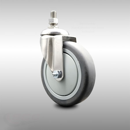 Service Caster 5 Inch 316SS Thermoplastic Rubber Wheel Swivel 10mm Threaded Stem Caster SCC SCC-SS316TS20S514-TPRB-M1015